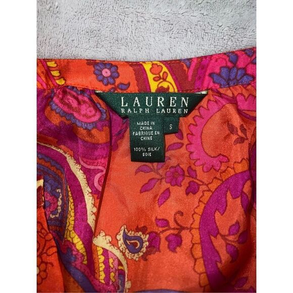 Ralph Lauren 100% Silk Paisley SemiSheer Tunic Top Small - Picture 8 of 11